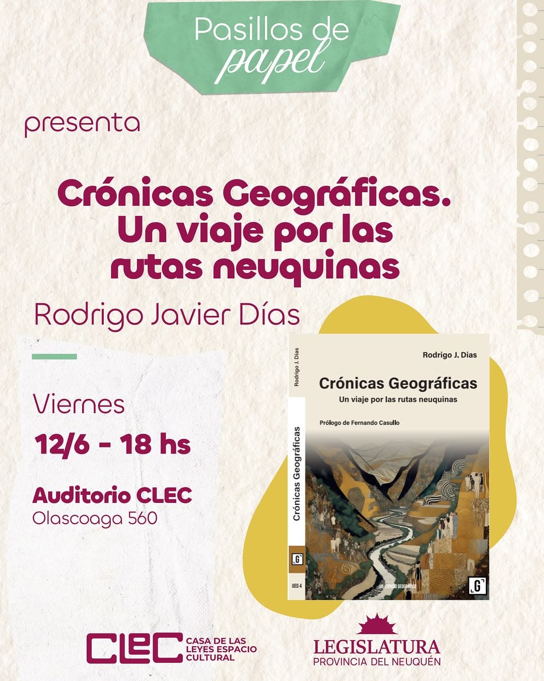 Presentación del libro Crónicas Geográficas. Un viaje por las rutas neuquinas